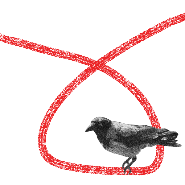 Crossroads — crow within a red thread loop